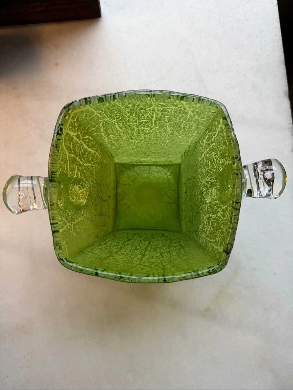 Vintage MCM Kralik Bohemian Crackle Art Glass Ice Bucket Vase Hand Blown Pontil
